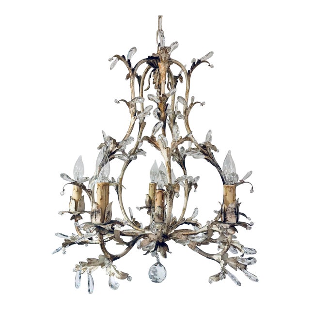 Myran Allan Luxury Italian Lighting Gold Leaf Finished Iron and Angel Wing Swarovski Crystal Chandelier For Sale