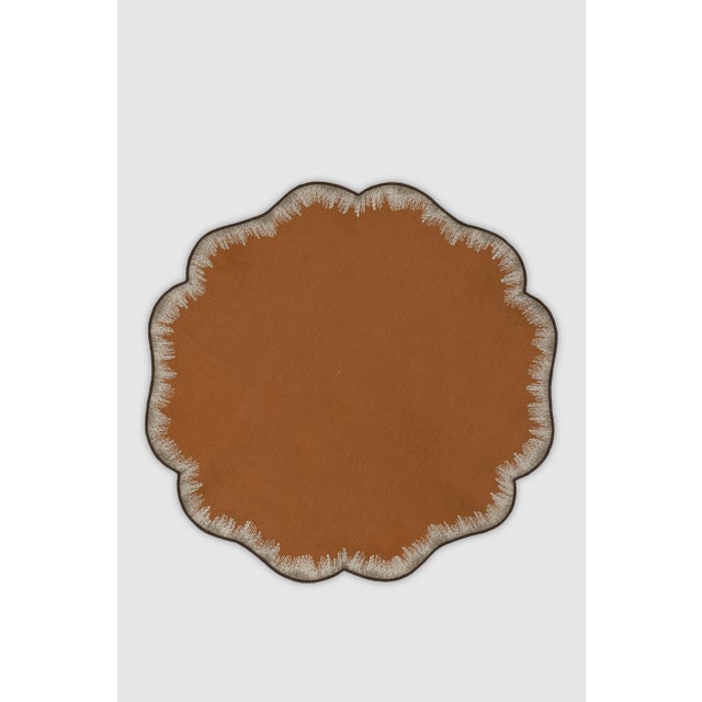 VALVER Tobacco Embroidered Linen Placemat from Los Encajeros For Sale - Image 4 of 4