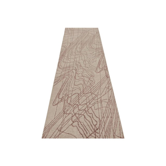 Abstract Rug & Kilim’s Distressed Style Abstract Runner in Beige-Brown Geometric Pattern For Sale - Image 3 of 7