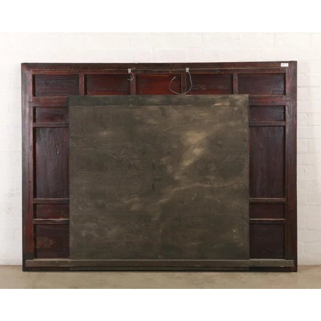 Antique Monumental Red & Gold Chinese Temple Carving Mirror