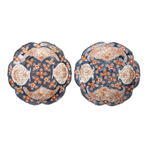 19th Century Japanese Meiji Period Imari Blue Scalloped Chargers Plates - A Pair