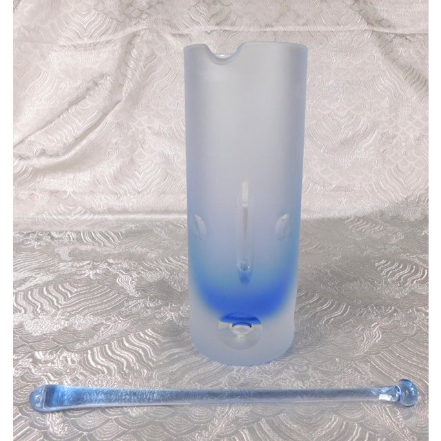 1970s 1970s Blue Cut to Clear Bar Ware Set With Serving Pitcher and Five Glasses - Set of 7 For Sale - Image 5 of 13