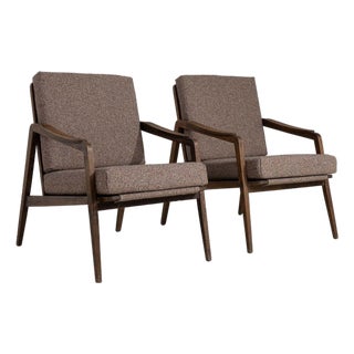 19th Century France Mid-century Modern Taupe Wood Armchair For Sale