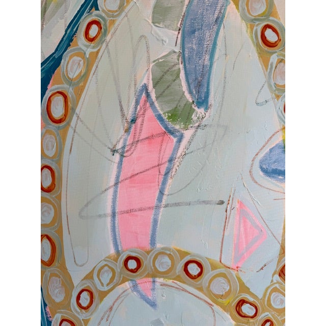 Large Contemporary Abstract Acrylic Painting – Pink, Teal & Circular Motif For Sale - Image 9 of 11