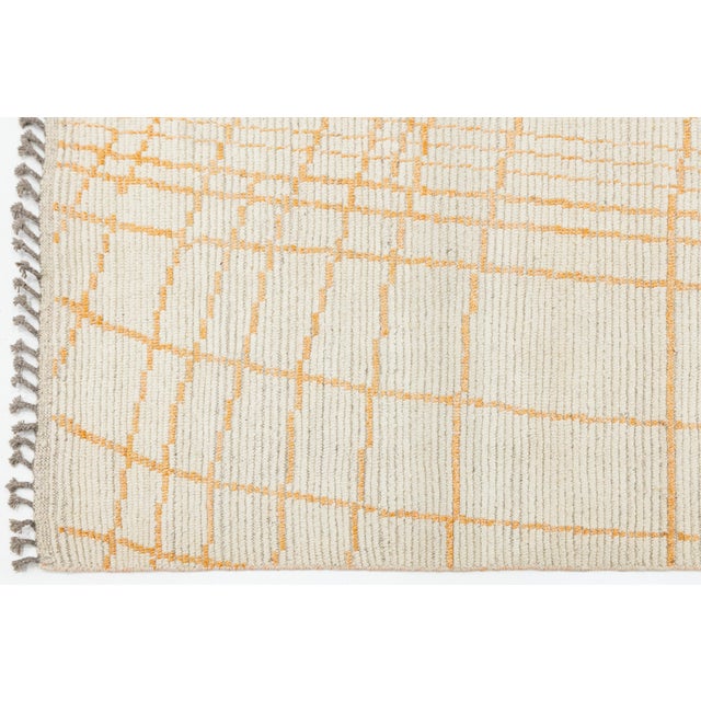 Beige Handmade Modern Moroccan Style Beige and Orange Wool Rug With Abstract Design For Sale - Image 8 of 10
