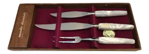 1960s Mid-Century Modern Mother of Pearl Cutlery Carving Set - Set of 3