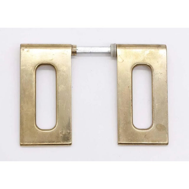 Modern Pair of Vintage Italian Modern Brass Rectangle Door Handles For Sale - Image 3 of 6