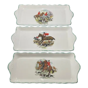 Old Foley James Kent Polo Horse 12.5" Tray, England - Set of 3