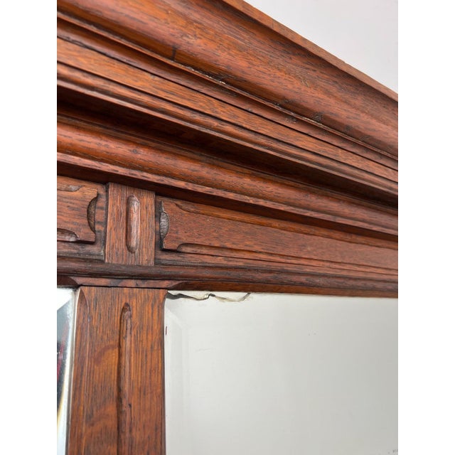 Wood Antique French Oak Wall Mirrorin Bevelled Glass Wall Frame For Sale - Image 7 of 14