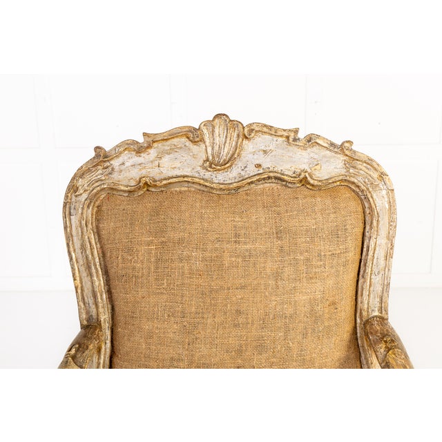 Wood Large Antique Italian Silver Gilt Armchairs, 1700s, Set of 2 For Sale - Image 7 of 14