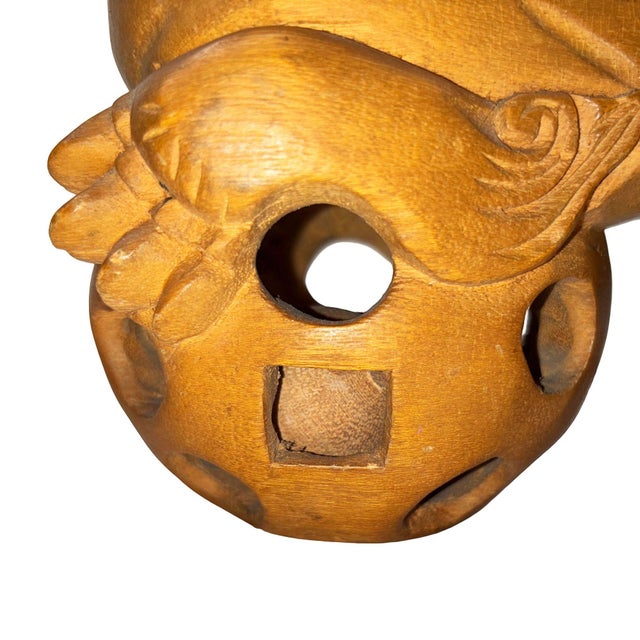 Mid 20th Century Chinese Export Carved Wood Guardian Foo Dog Statue, Pair For Sale - Image 14 of 14