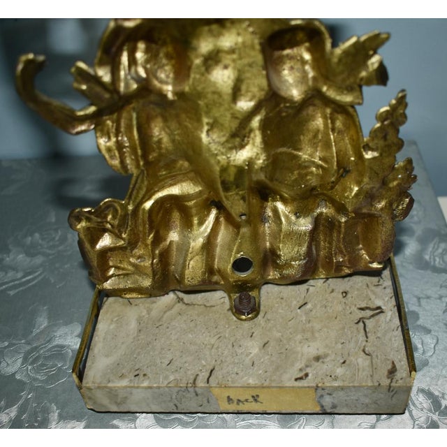 Antique Pair of Brass Girandole With Figures & Hanging Crystals For Sale - Image 12 of 12