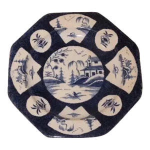 1760 - 1770 George III English Porcelain Octagonal Plate in Powder Blue Glaze