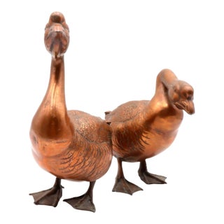 Vintage Pair of Large Copper Geese For Sale
