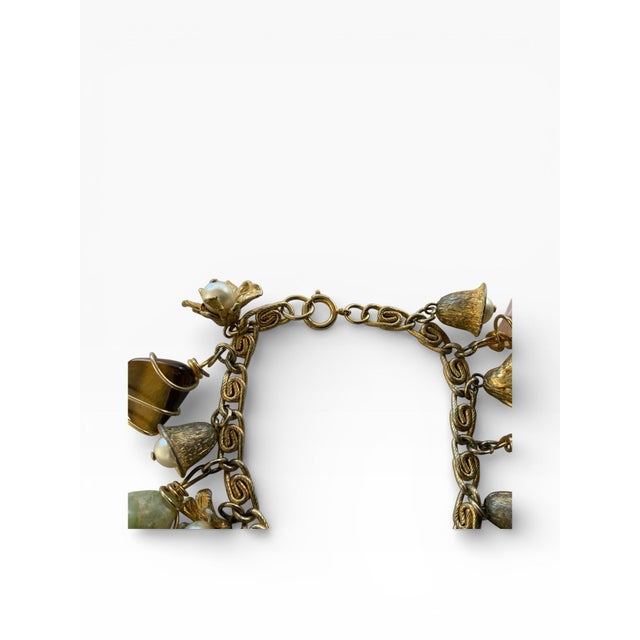 1970s Vintage Gold Tone Wire Wrapped Natural Gemstone and Small Pearls For Sale - Image 5 of 10
