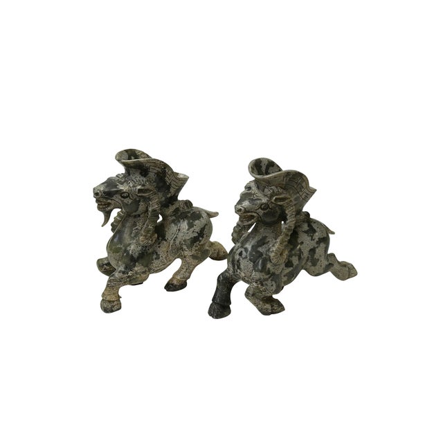 Pair Oriental Stone Carved Ram Wine Cup Holder Shaped Display Figures For Sale - Image 4 of 10