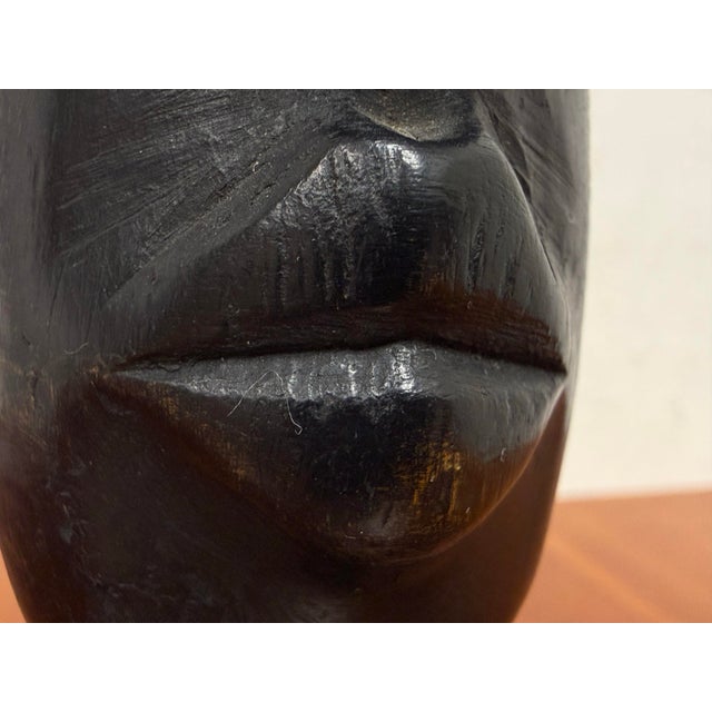 African Hand Carved Wood Head Sculpture For Sale - Image 10 of 12