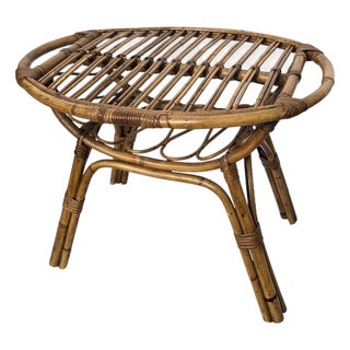 Italian Bohemian French Riviera Bamboo Rattan Oval Coffee Table, 1960s For Sale