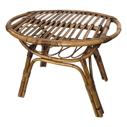 Italian Bohemian French Riviera Bamboo Rattan Oval Coffee Table, 1960s For Sale