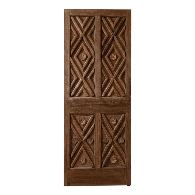 Antique Rustic Chevron Hand-Carved Spanish Style Wooden Doors 80x30 For Sale