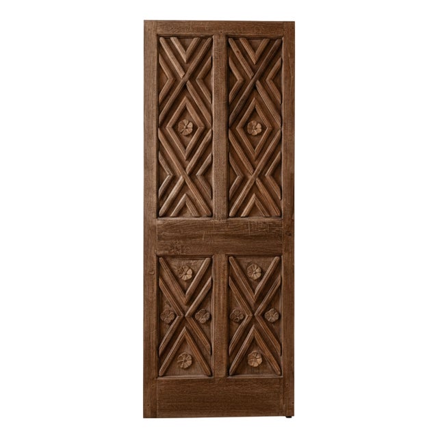 Antique Rustic Geometric Chevron Hand-Carved Wooden Doors 80x30 For Sale
