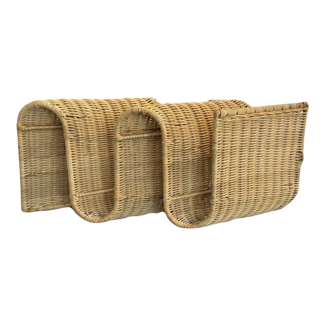 1990s Vintage Tiby Ikea Wall-Mounted Wicker Magazine Rack by Karl Malmvall For Sale