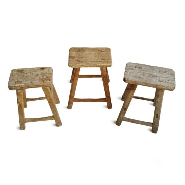 Vintage Elm Work Rustic Farm Stool For Sale - Image 11 of 11