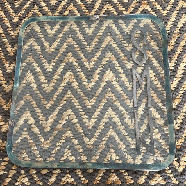 Metal Early 20th Century Antique Bent Glass Square Tray With Sterling Silver Overlay Edge and Monogram S M N For Sale - Image 7 of 7