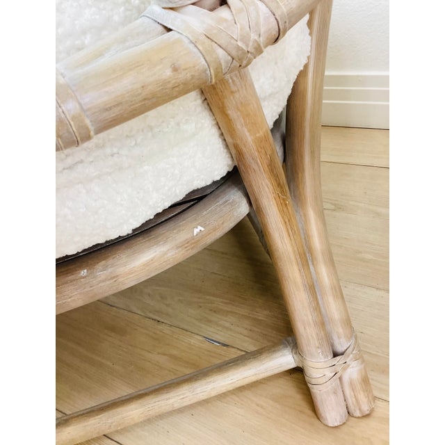 Vintage Pair of McGuire Bent Rattan & Faux Shearling Oversized Upholstered Lounge Chairs For Sale - Image 12 of 12