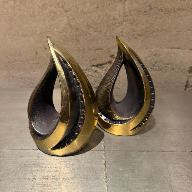 Teardrop Brass Bookends by Ben Seibel for Jenfred Ware, Usa Mid-Century For Sale - Image 12 of 12