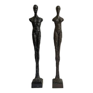 Mid 20th Century Pair Bronze Figurative Sculptures in the Manner of Giacometti For Sale