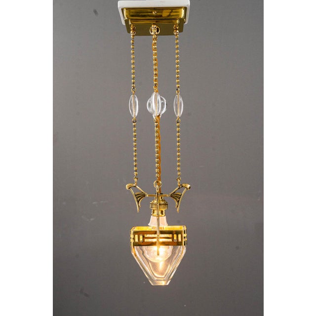 Small Art Deco Hanging Lamp with Clear Cut Glass, Vienna, 1920s For Sale - Image 9 of 18