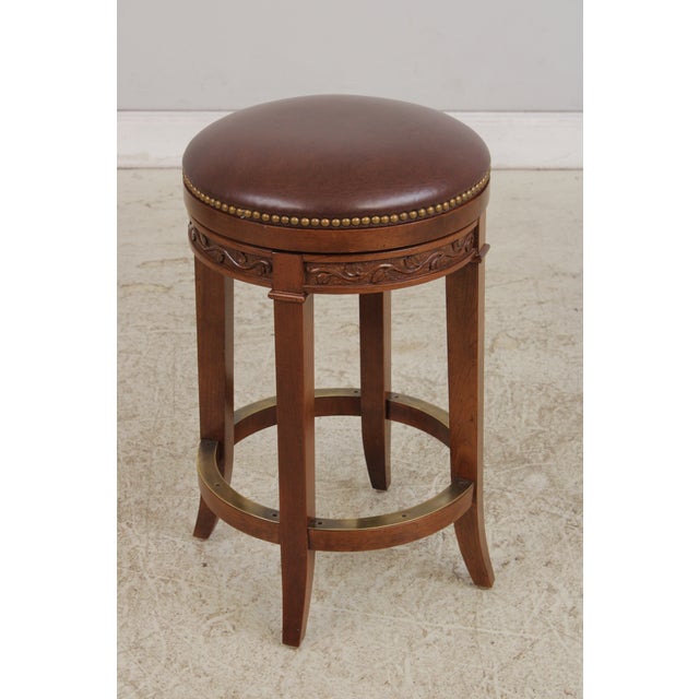 Stickley Set of 3 Stickley Cherry Leather Seat Counter Stools For Sale - Image 4 of 16