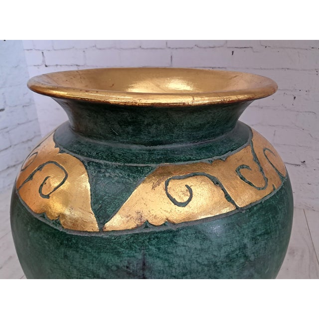 Large Vintage Tuscan Style Green and Gilt Terracotta Amphora Floor Vase, 1980s For Sale - Image 9 of 14