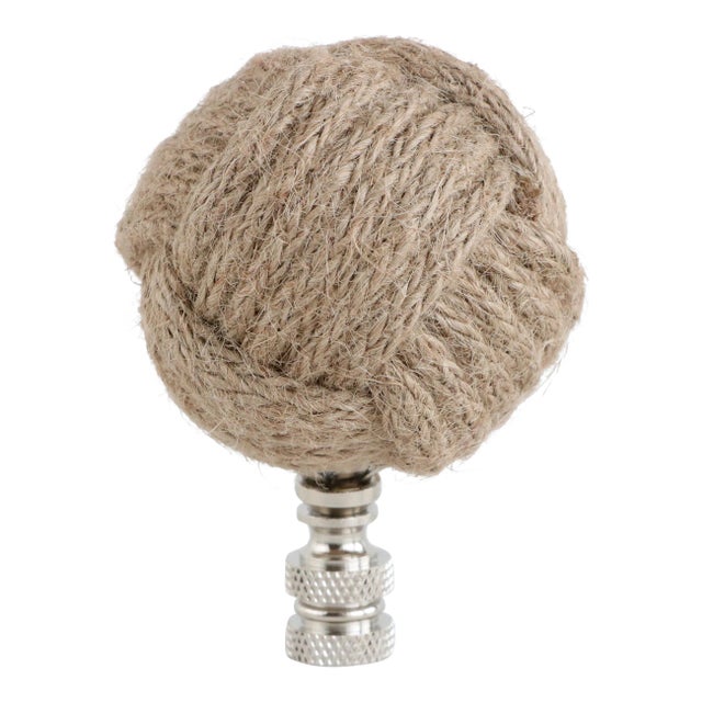 Nautical Knot Lamp Finial in Natural Jute on Chrome Hardware For Sale