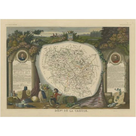 Antique Map of the Department of Creuse For Sale