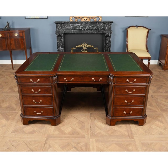 Penhurst Mahogany Desk With Green Leather For Sale - Image 12 of 18