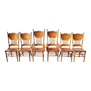 Vintage Pressed Back Oak Chairs Set of 6 on Sale Now $1395 Read Below 2 Arm Chairs 4 Side Chairs Vintage For Sale