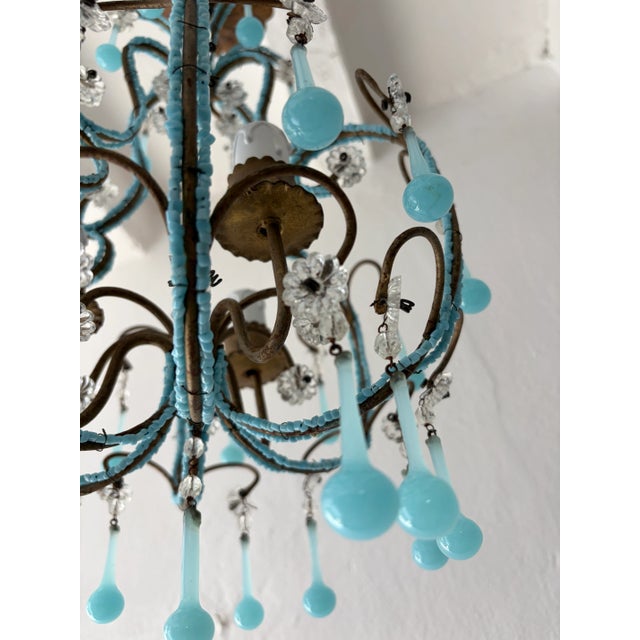 Blue Opaline Drops Beaded Chandelier, Circa 1920 For Sale - Image 9 of 13