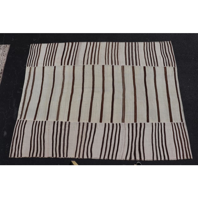 Vintage Hand-Woven Turkish Kilim in Wool With Sub-Geometric Striped Panel Design For Sale - Image 15 of 15