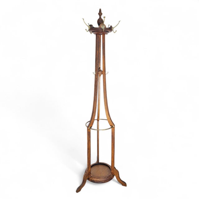 Antique Arts & Crafts Quarter Sawn Tiger Oak Hall Tree & Umbrella Stand, C. 1900 For Sale In Dallas - Image 6 of 12