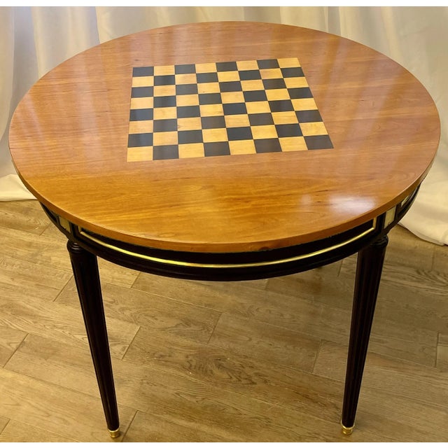 Wood Hollywood Regency Ebony Game, Card Table, Louis XVI Style, Bronze Mounted For Sale - Image 7 of 13