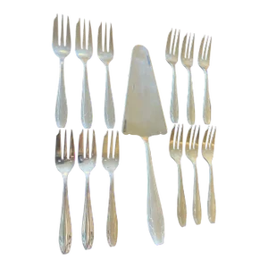 French Silverplated Art Deco Dessert Set by Apollo- Set of 13