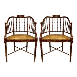 Baker Furniture Faux Tortoise Barrel Back Chairs-Pair For Sale