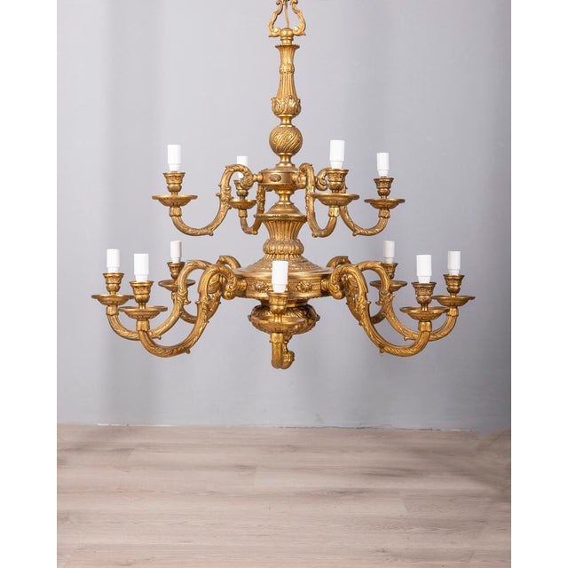 Mid-Century Modern 20th Century Classic Twelve-Light Gilded Bronze Chandelier, 1950s For Sale - Image 3 of 16
