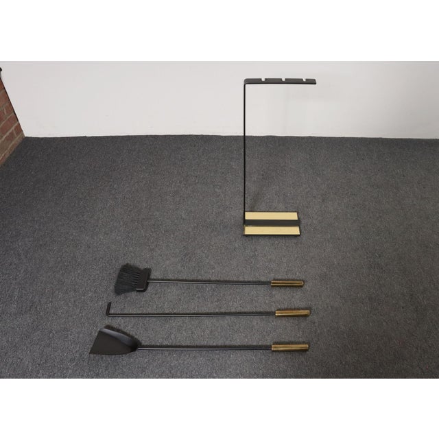 Vintage Modernist Iron and Brass Fireplace Tool Set With Brush, Shovel and Poker For Sale - Image 16 of 17