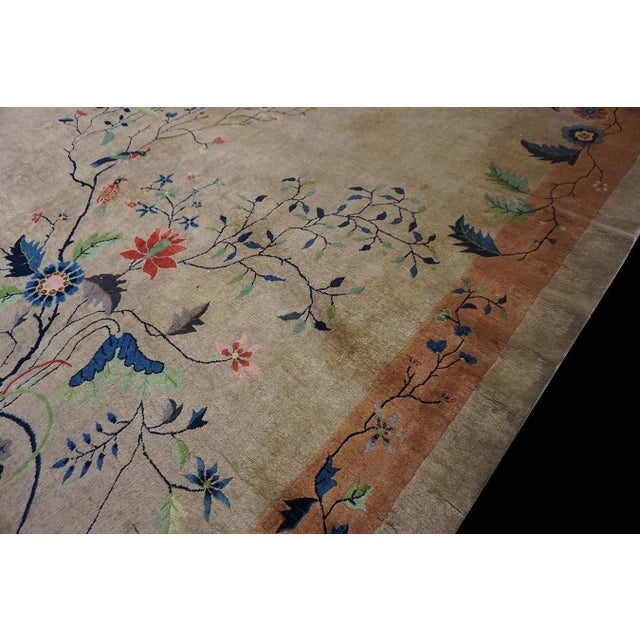 Beige Floral Antique Chinese Art Deco Rectangle Large 1920s Hand Knotted Rug For Sale - Image 12 of 12