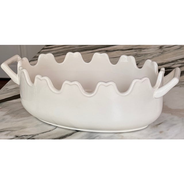 Mediterranean Vintage A. G. Scallop Edge White Ceramic Cachepot For Sale - Image 3 of 13