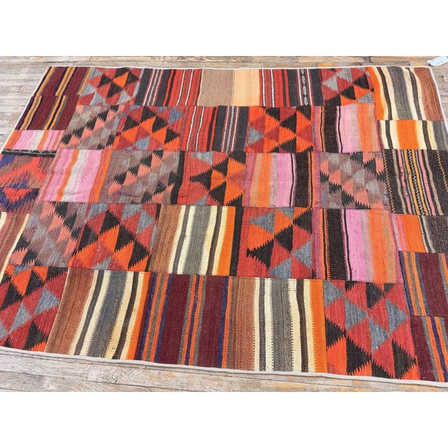 1930s 1930s Mid-Sized Multi Geometric Antique Turkish Village Kilim Flatweave Wool Rug For Sale - Image 5 of 5