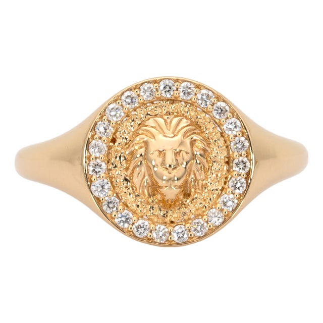 Leo Ring With Natural Diamond Accented Halo in Solid 14k Gold, Fine Jewelry, Size 6.75 For Sale
